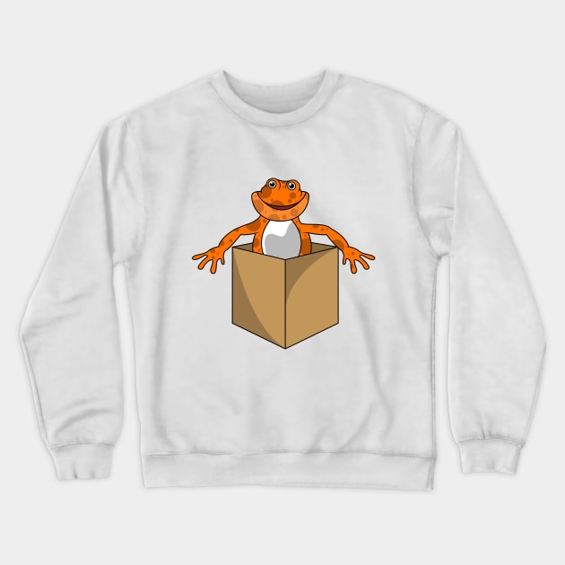 Crazy frog looks out of a box Crewneck Sweatshirt by Markus Schnabel